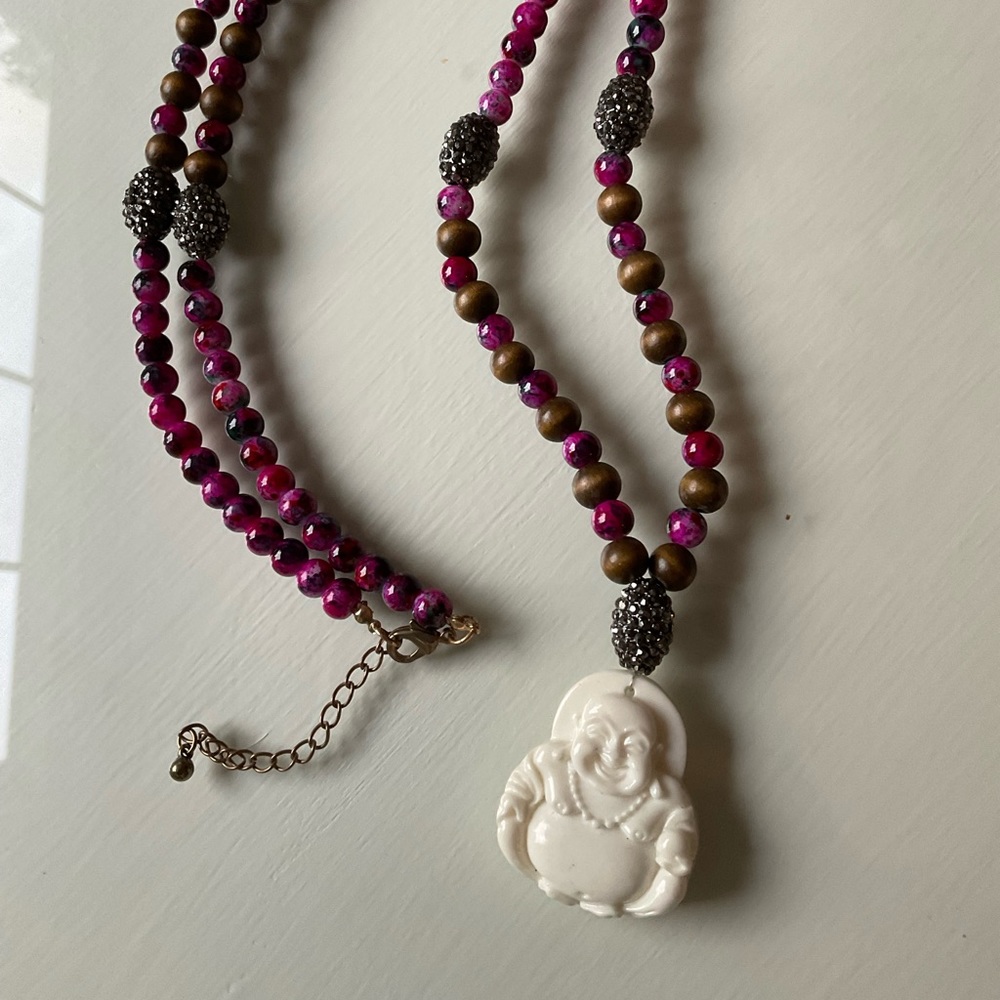 Pink Agate Buddha Necklace